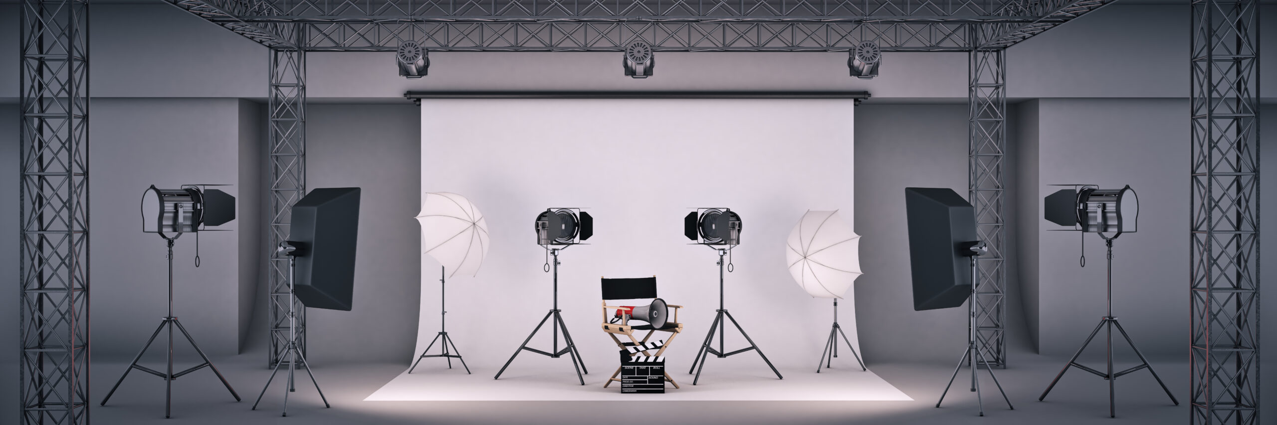 photo-studio-with-cinema-concept-directors-chair-movie-clapper-3d-rendering